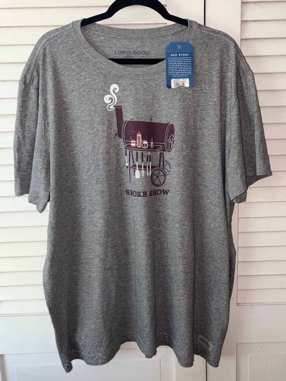 NWT Life is Good Smoke Show BBQ Grill Graphic T Shirt Gray XL Cotton - Picture 2 of 7